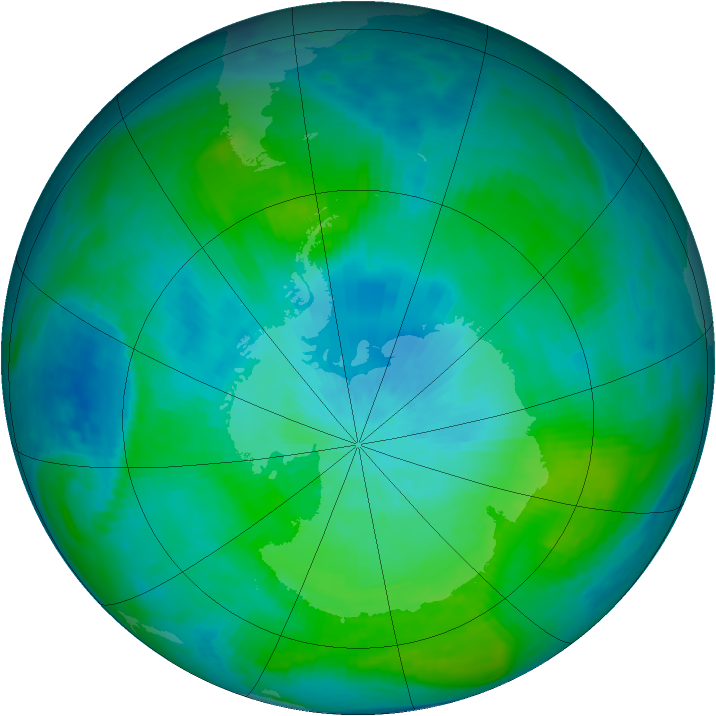 Antarctic ozone map for 21 February 1984